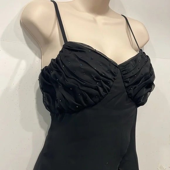 Womens Y2K Glitter Cami Camisole Sz M Black Spaghetti Straps back zip Handmade - Picture 2 of 7